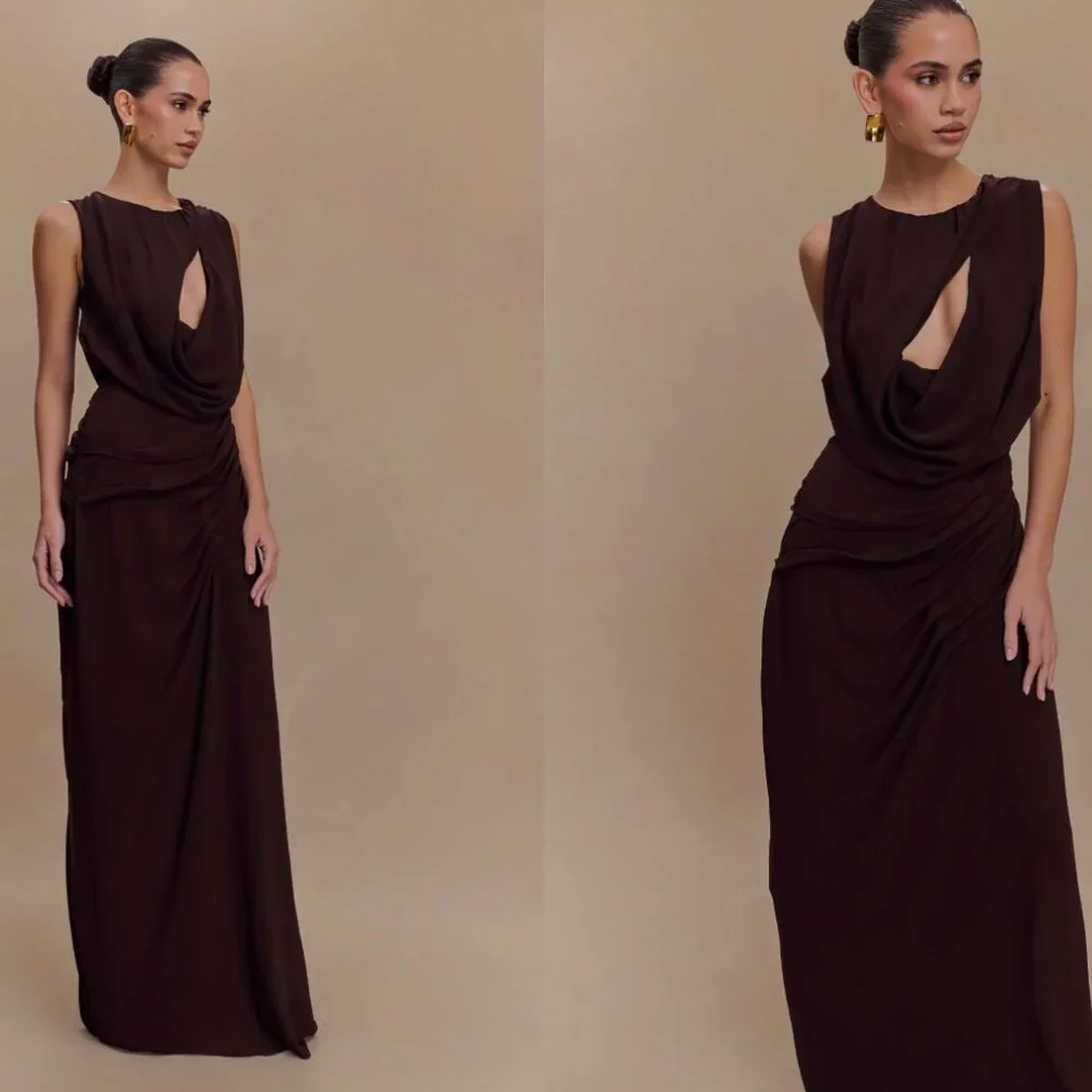 NWT Meshki Orai Chiffon Maxi Dress - Cacao Brown - Picture 2 of 10